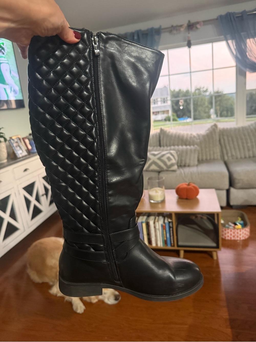 Black Quilted Tall Riding Boots - Women